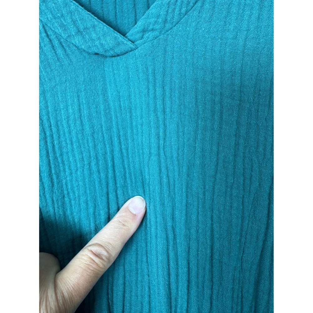 Boho Gap Womens Medium Tall Gauze Mini Dress Teal Green‎ V-Neck Tiered Belted - Picture 5 of 11